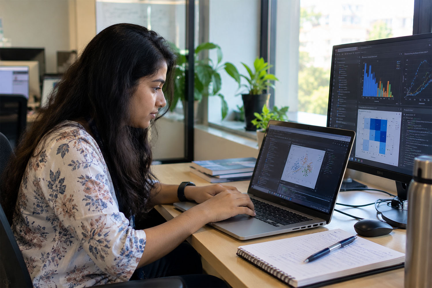 Student working with data in the Data Science course at ScholarLogic, Bangalore