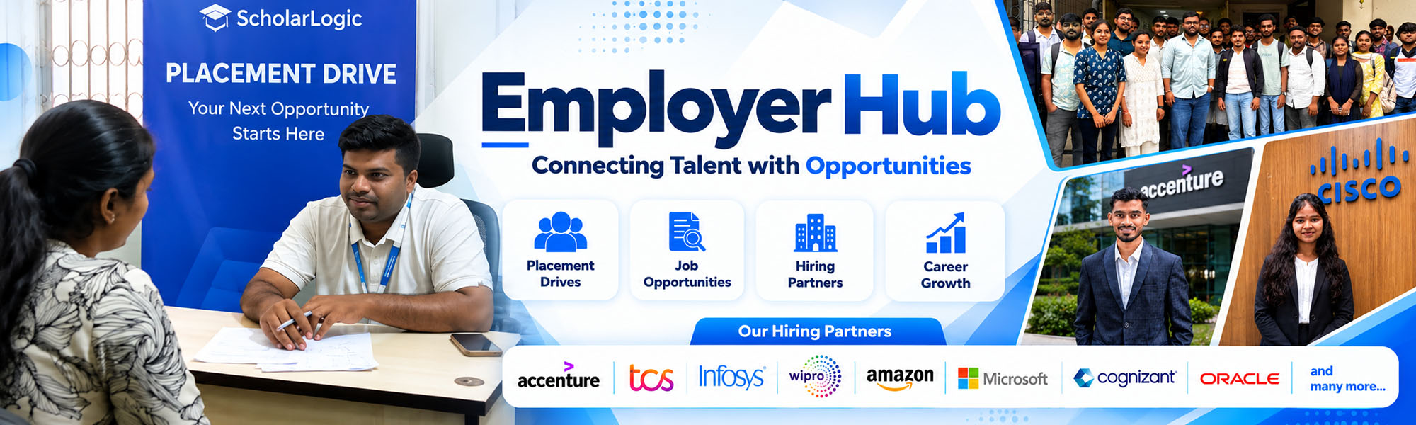 ScholarLogic Employer Hub placement drive with hiring partners