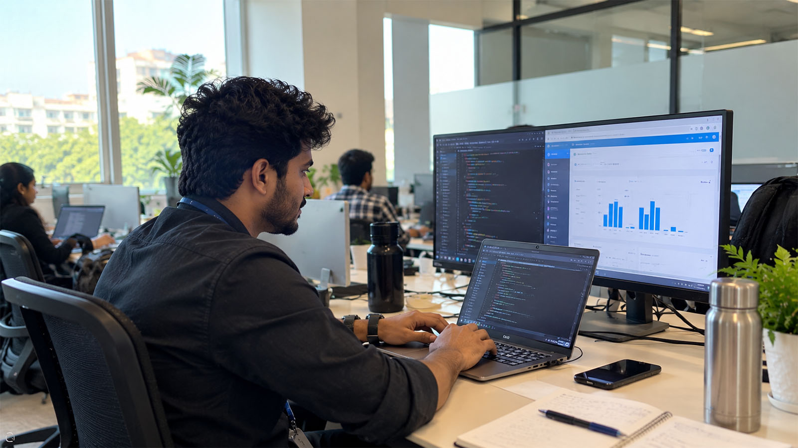Student building a web application in Java full stack training at ScholarLogic, Bangalore